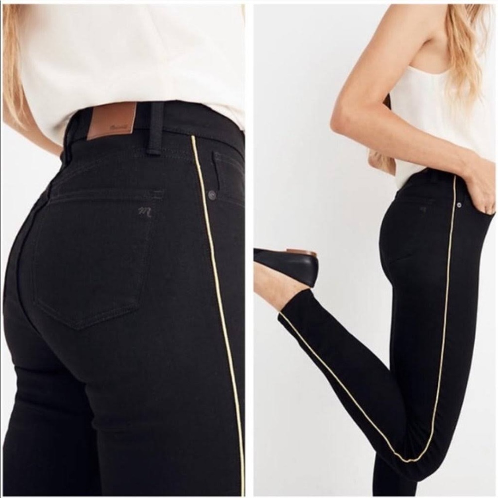 NWT Madewell Skinny Jeans 10 Inch High Rise Black with Gold Piping Size 25